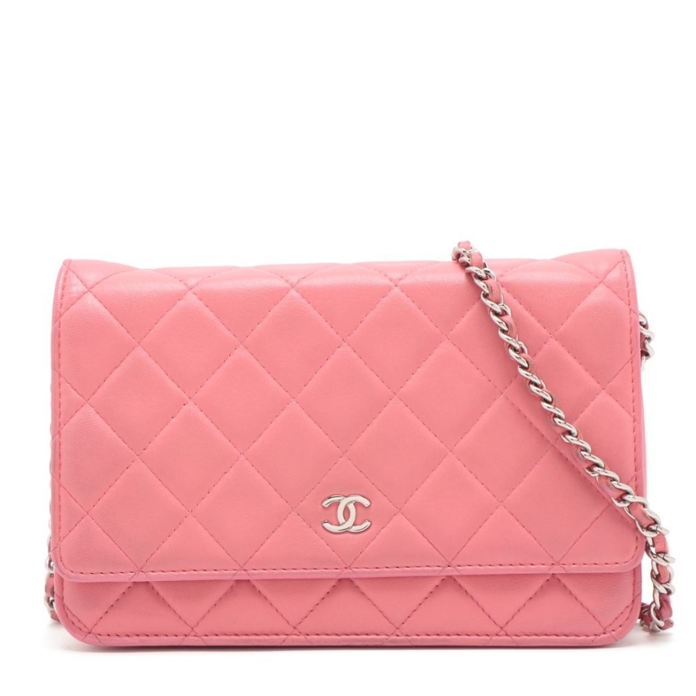 🔥 Chanel Pink Quilted Lambskin Leather Wallet On Chain EUC 🔥